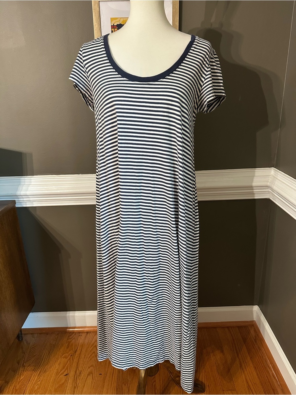 Madewell Navy and White 100% cotton Striped Maxi Dress. Size M